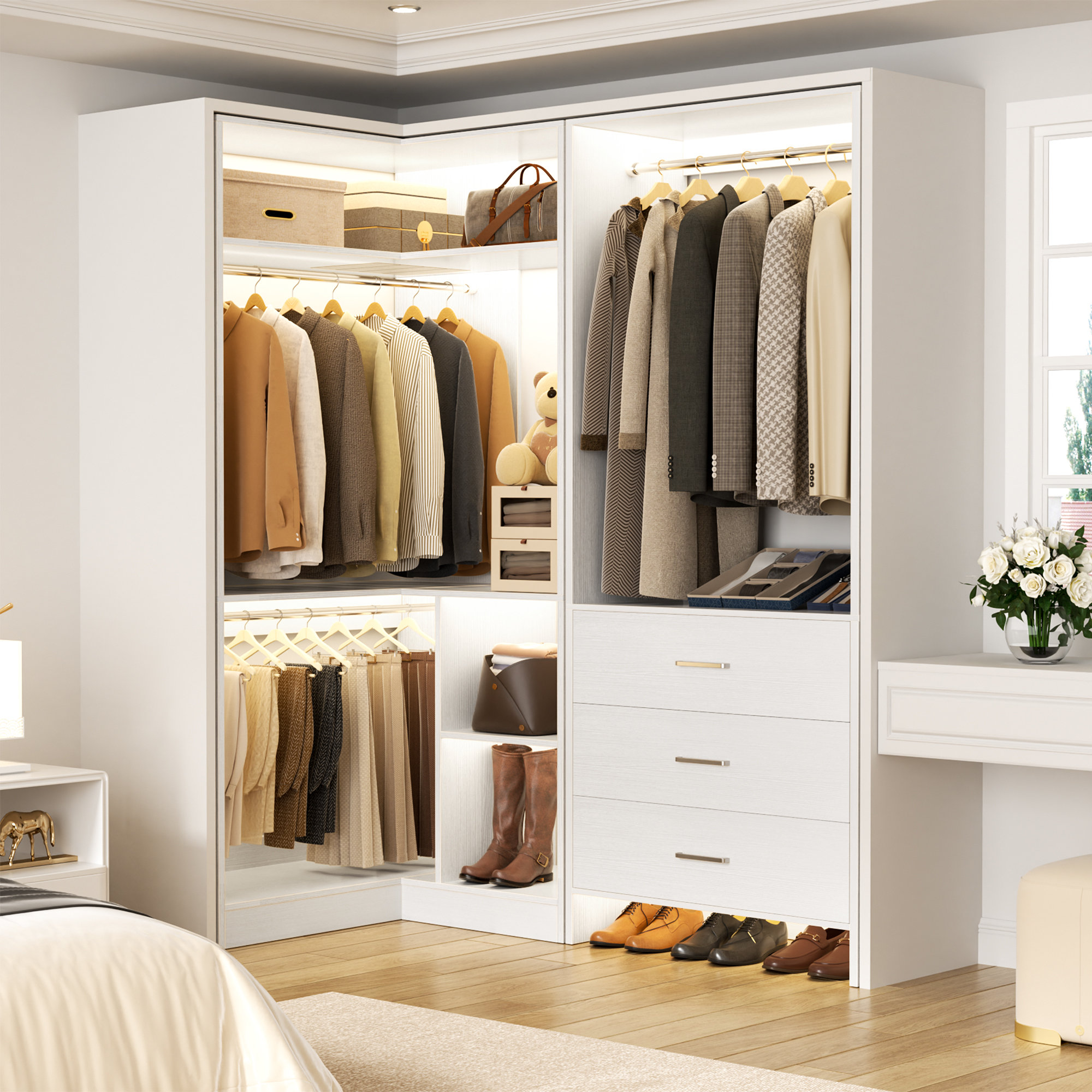 Latitude Run® Closet System with 3 Drawers, 2 Hanging Rods and